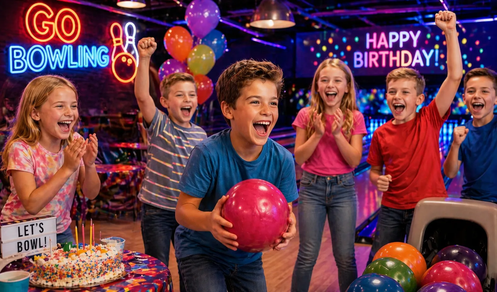 Kids celebrating a birthday party at Go Bowling Cairns